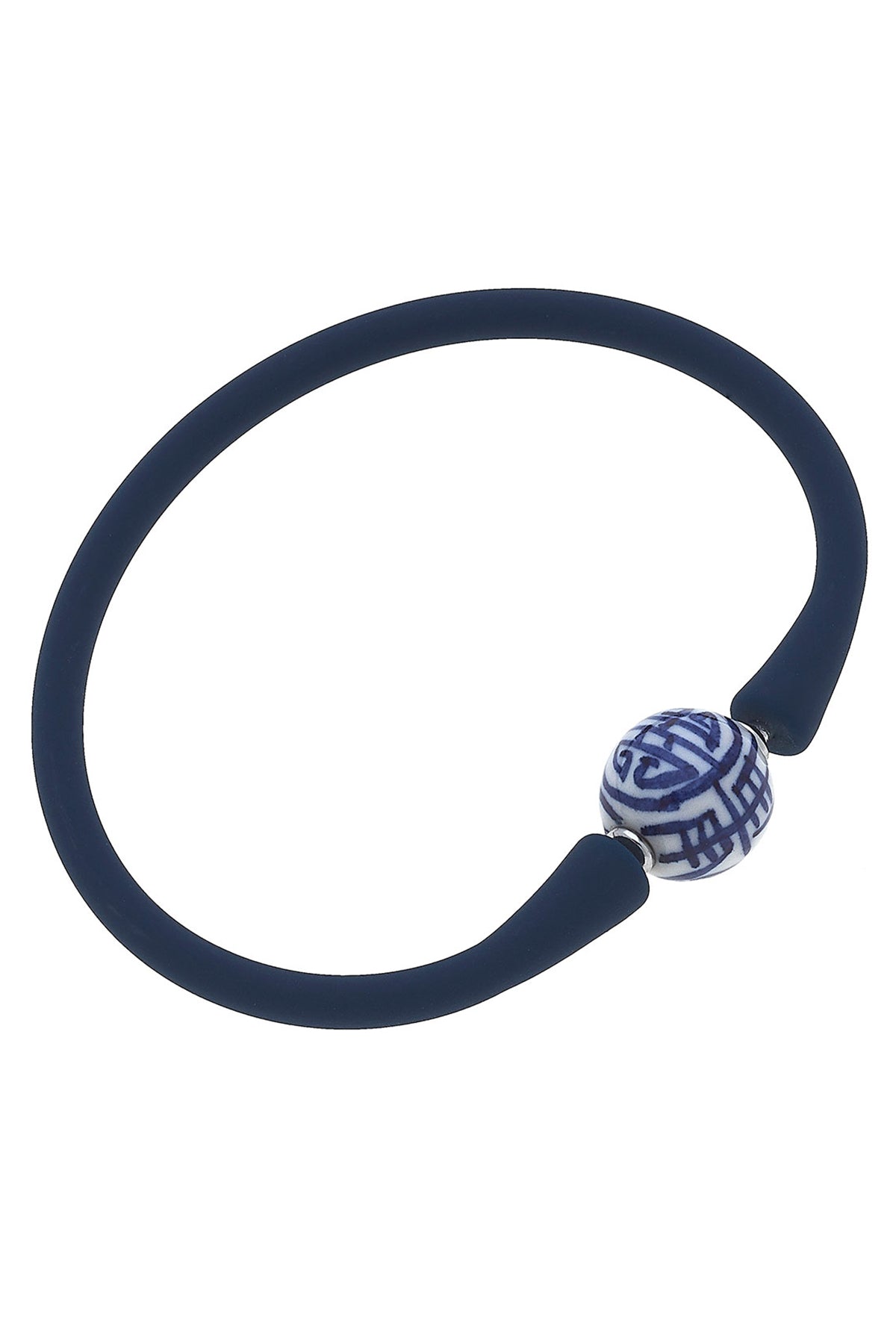 Bali Chinoiserie Bead Silicone Bracelet in Navy