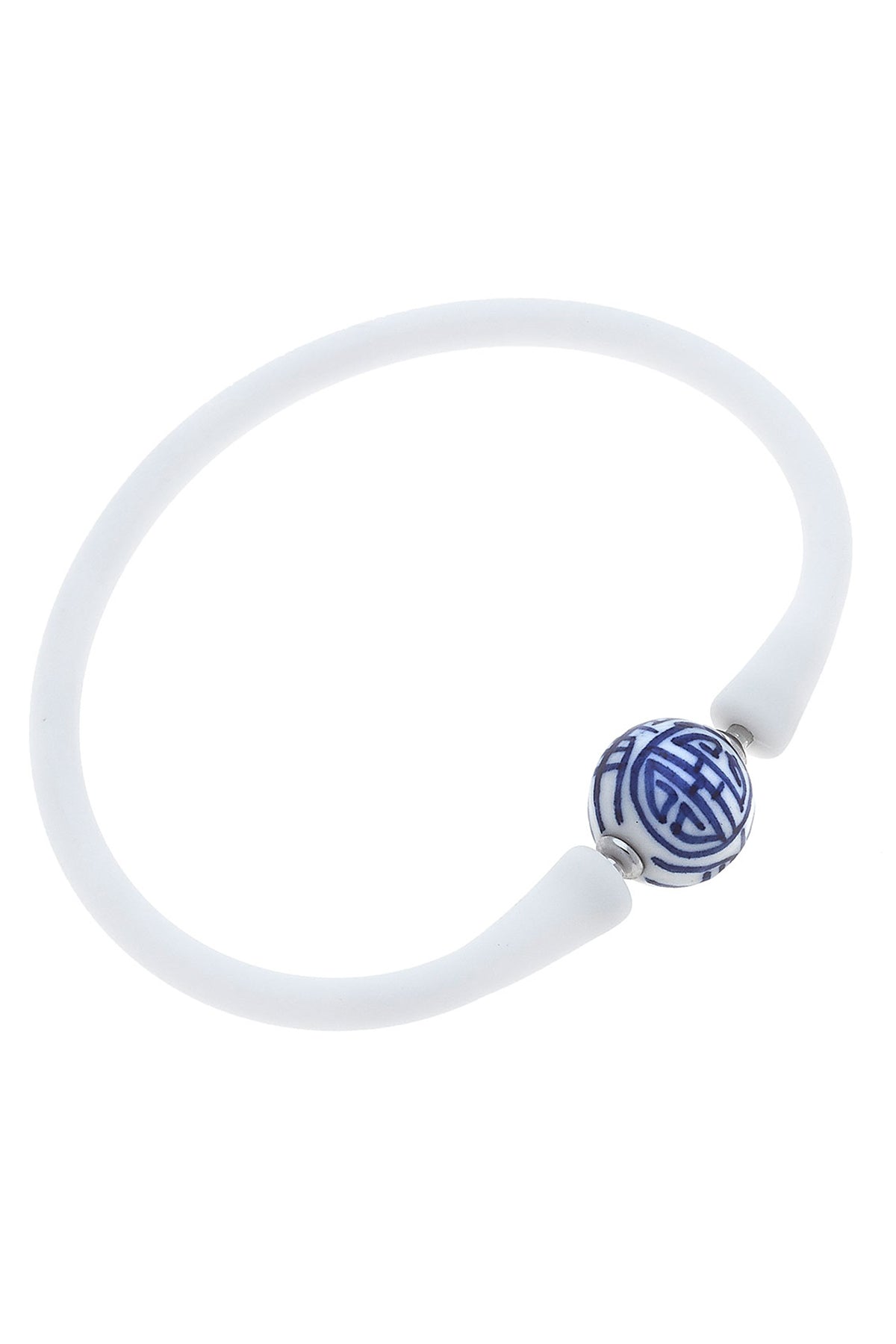 Bali Chinoiserie Bead Silicone Bracelet in White