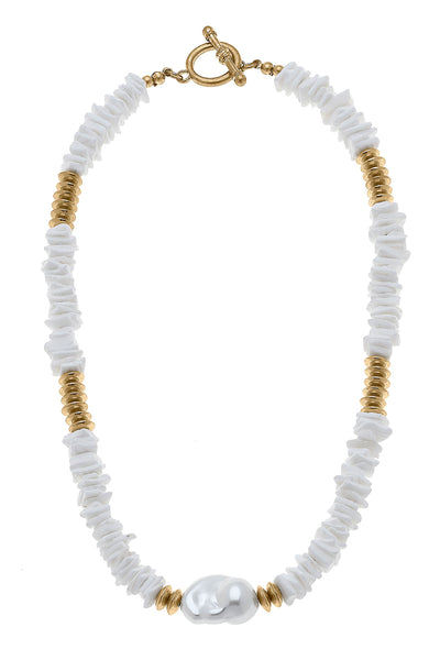 Suri Beaded Shell & Pearl T-Bar Necklace in Ivory