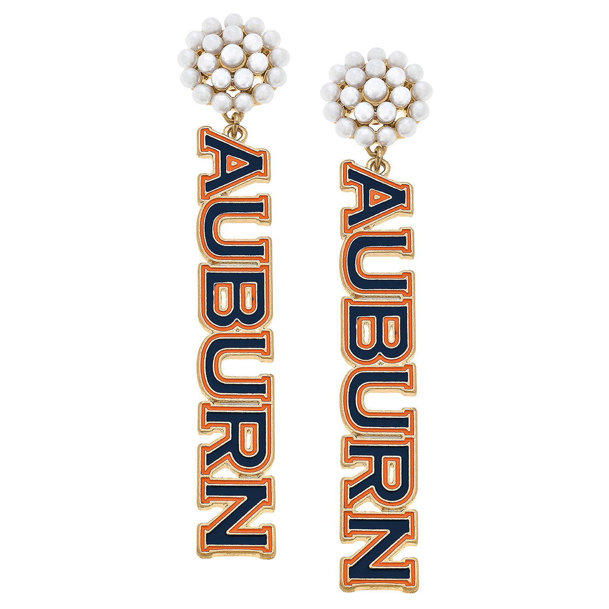 Auburn Tigers Pearl Cluster Outline Enamel Drop Earrings in Navy/Burnt Orange