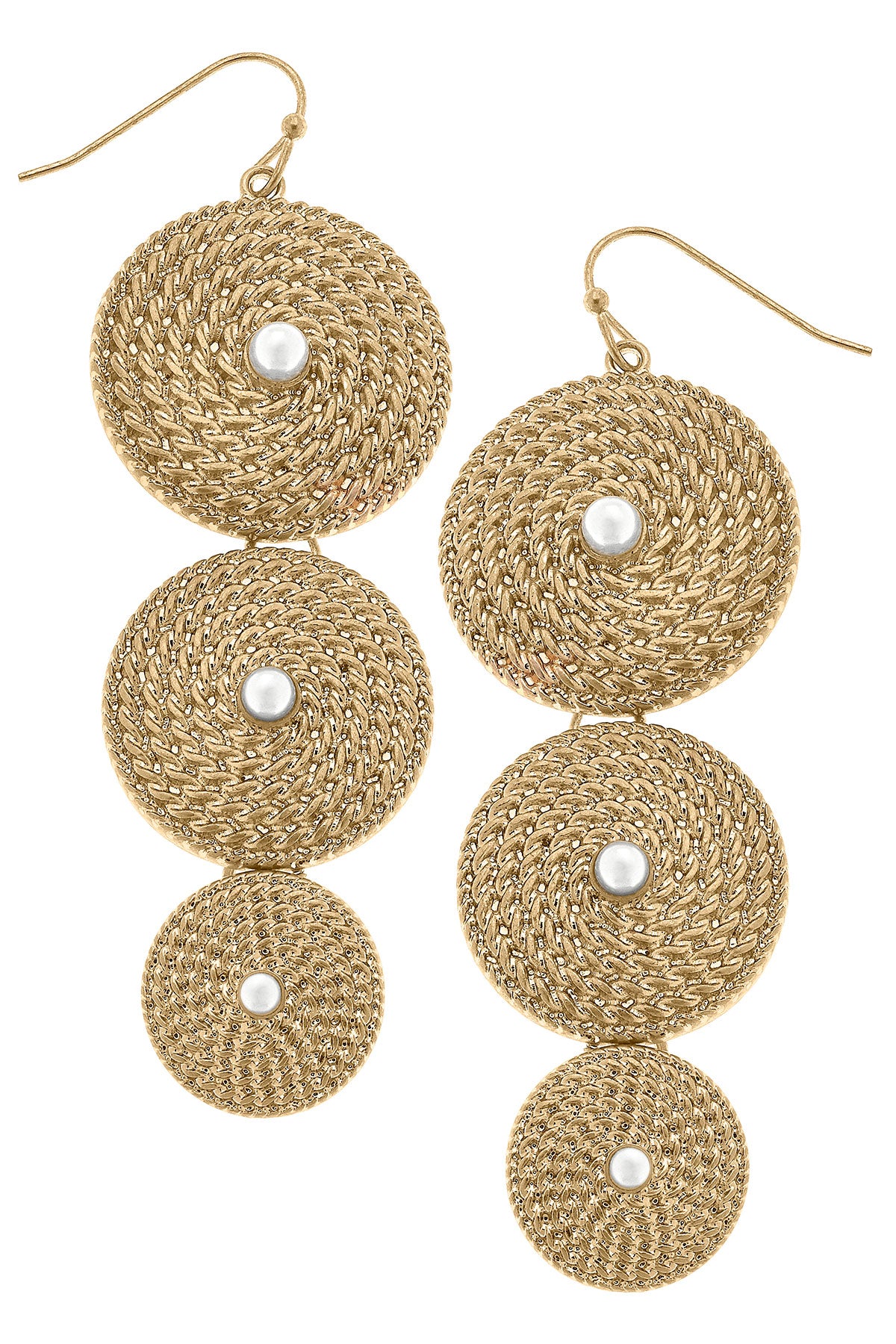 Mary Rope Coil & Pearl Drop Earrings in Worn Gold