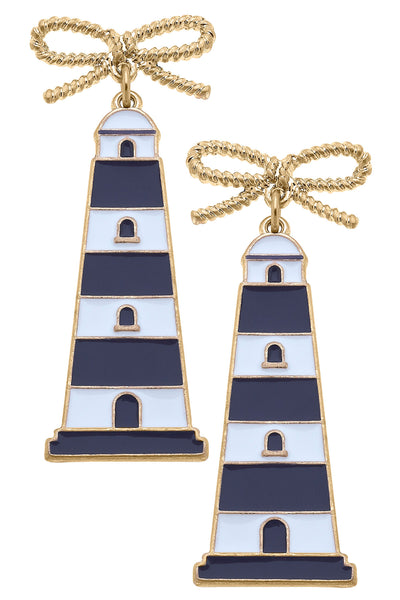 Luna Enamel Lighthouse Earrings in Navy & White