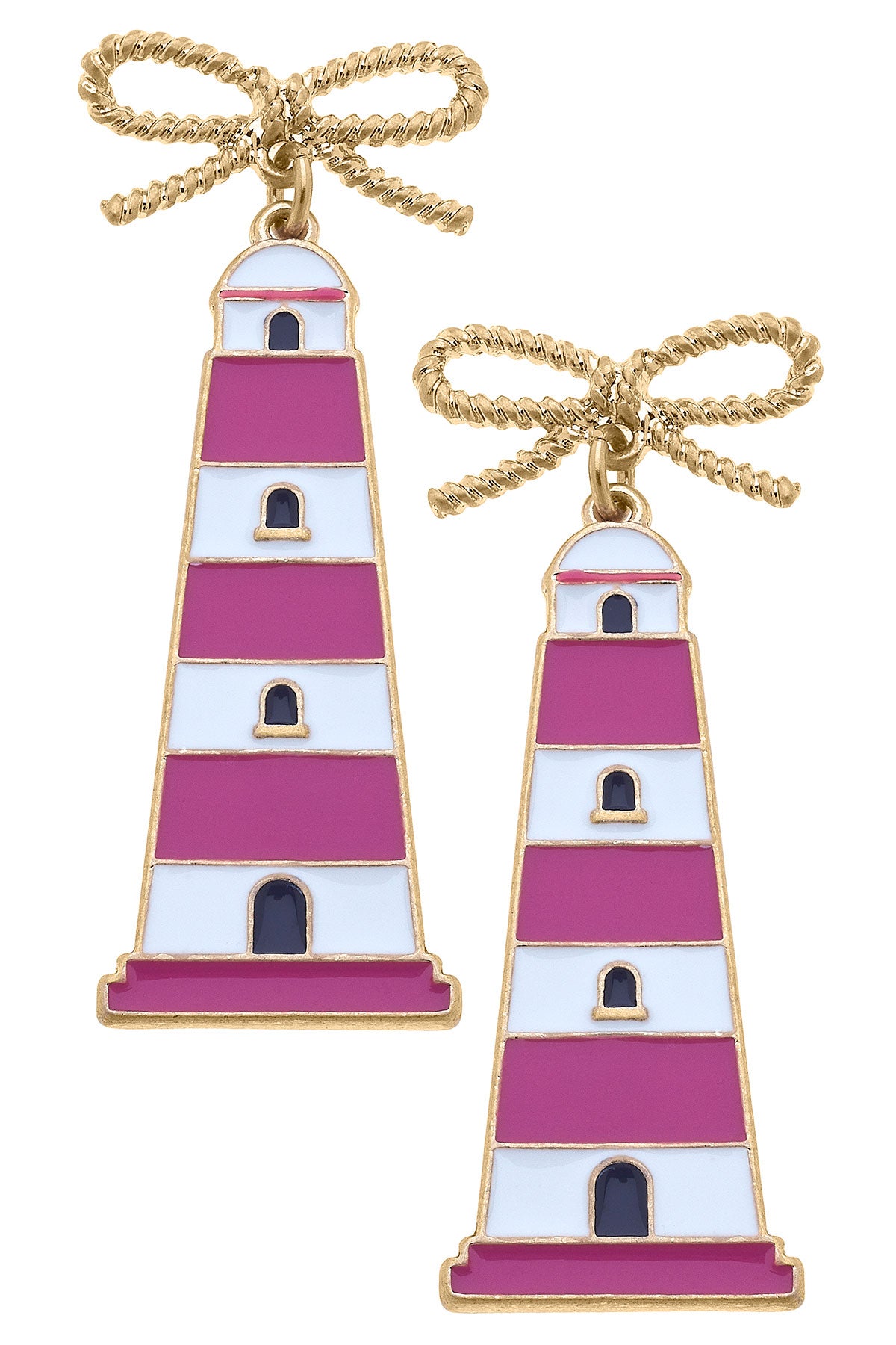 Luna Enamel Lighthouse Earrings in Pink & Navy