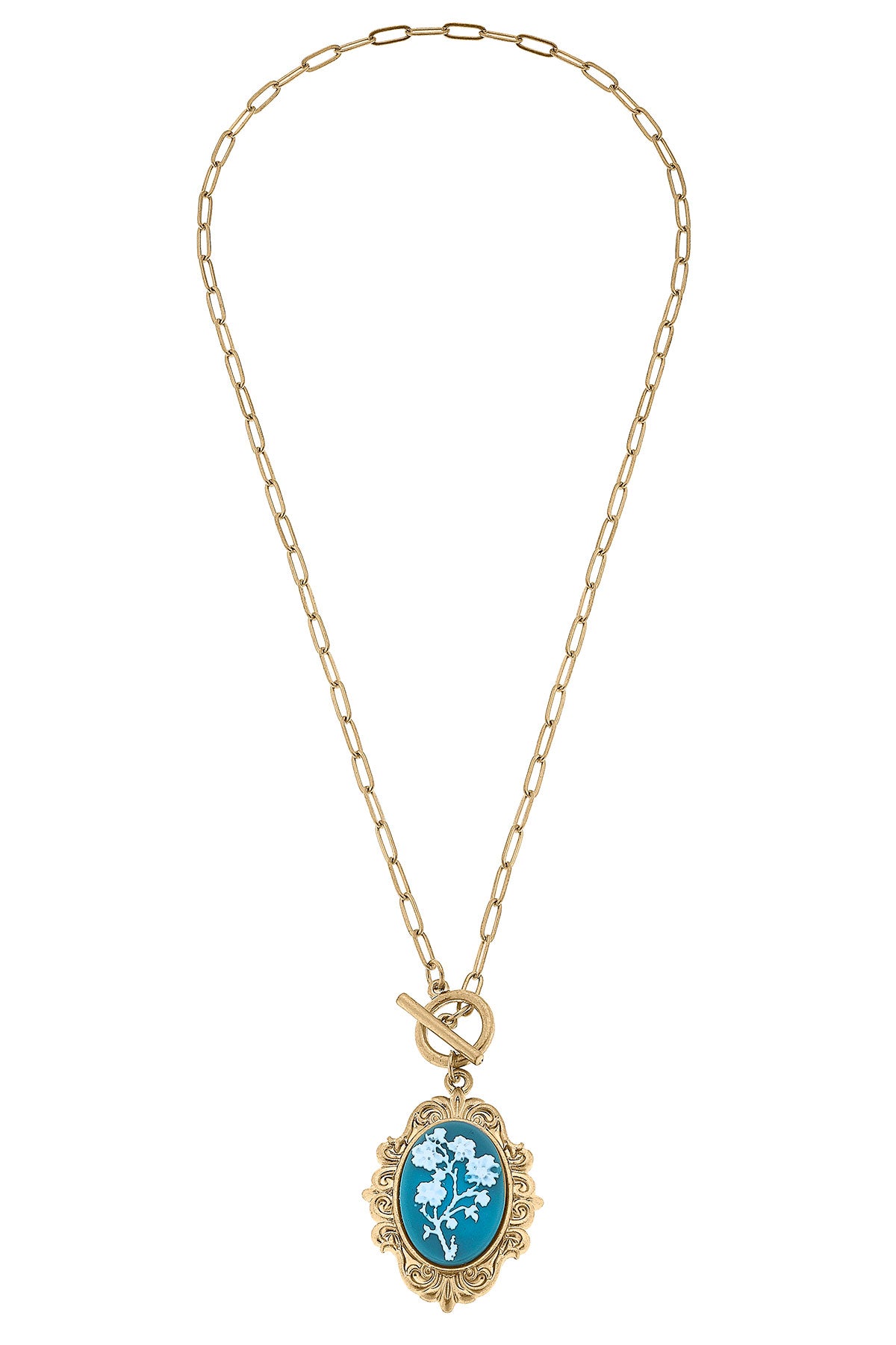 CANVAS Style x @ChappleChandler Sparky Floral Cameo Pendant T-Bar Necklace in Wedgwood Blue