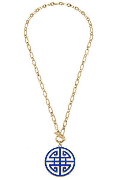 Tara Game Day Greek Keys Enamel Pendant Necklace in Blue