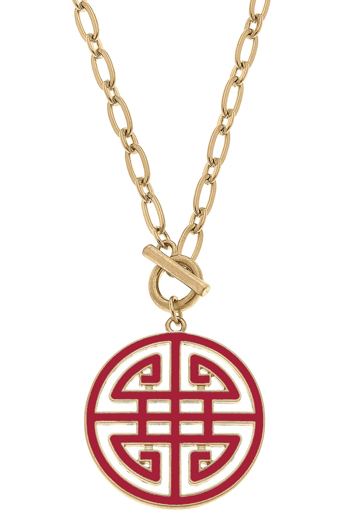 Tara Game Day Greek Keys Enamel Pendant Necklace in Crimson