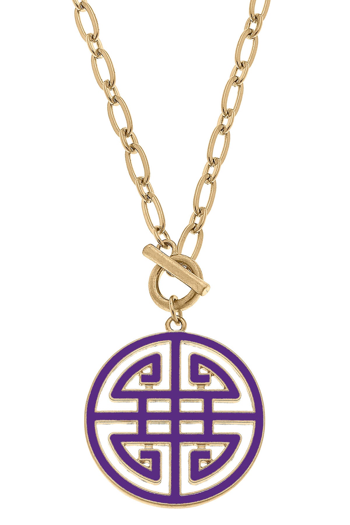 Tara Game Day Greek Keys Enamel Pendant Necklace in Purple