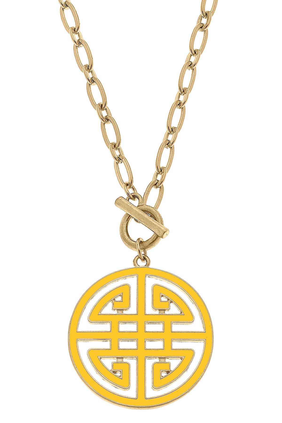Tara Game Day Greek Keys Enamel Pendant Necklace in Yellow