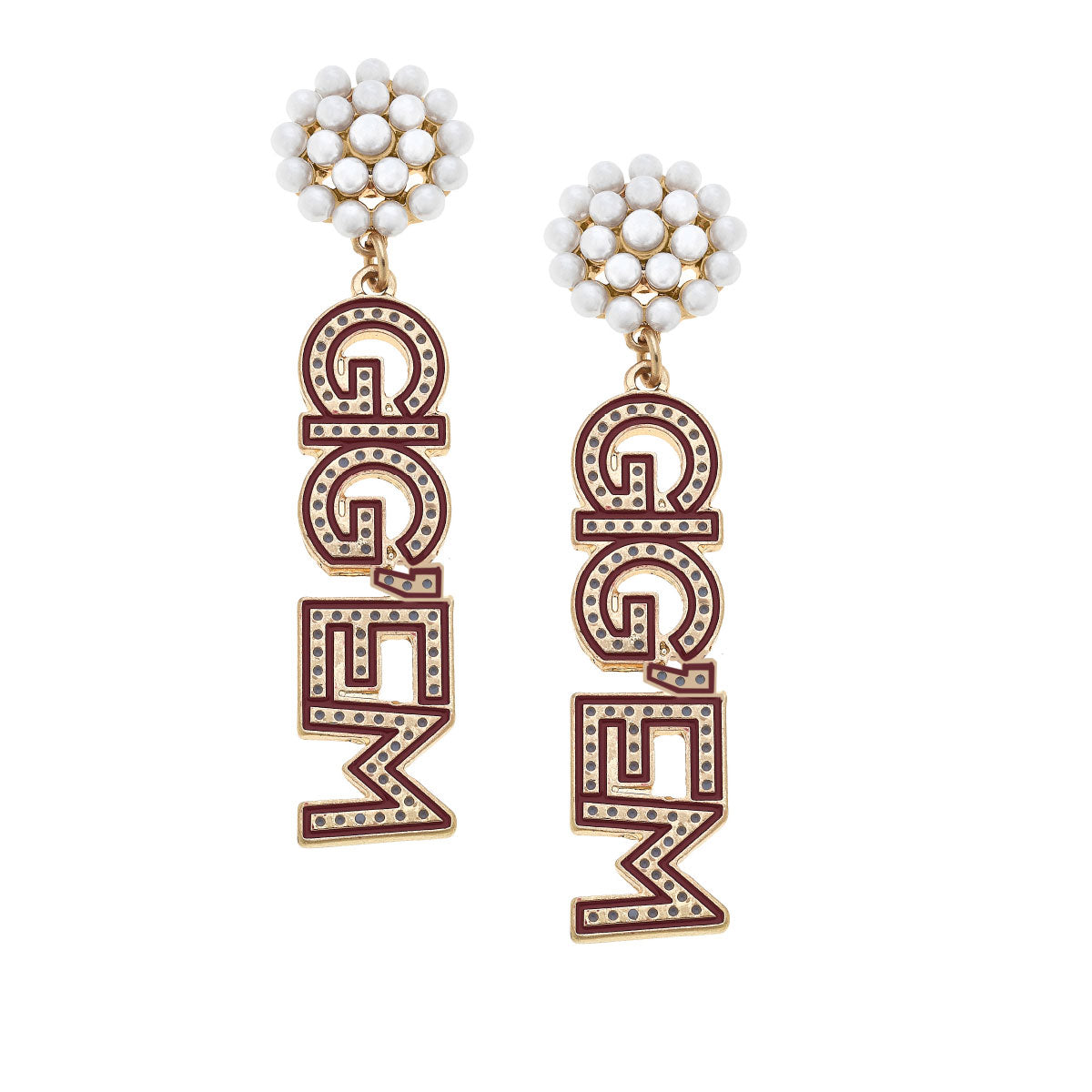 Texas A&M Aggies Pearl Cluster Drop Earrings in Maroon
