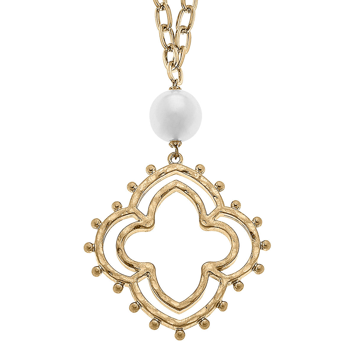 Julie Long Studded Metal Quatrefoil Necklace in Worn Gold