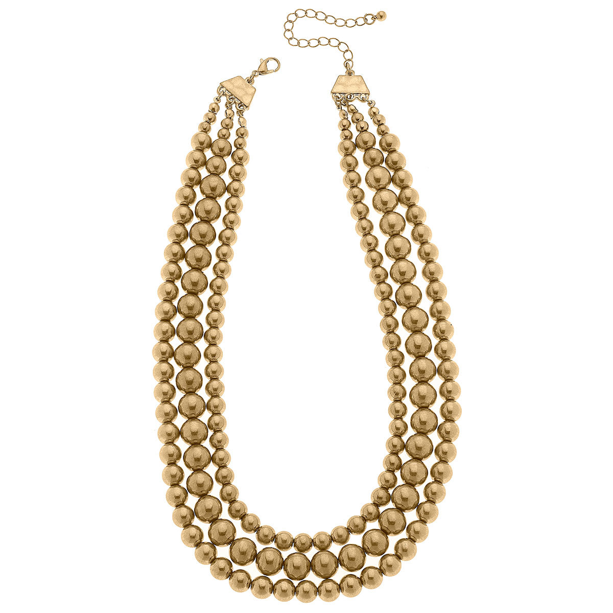 Desiree 3-Row Layered Ball Bead Necklace in Worn Gold