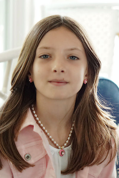 Madeleine Heart & Smiley Face Children's Stud Earrings in Worn Gold (Set of 2)