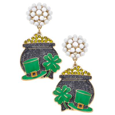 St. Patrick's Day Pot of Gold Earrings in Green & Black
