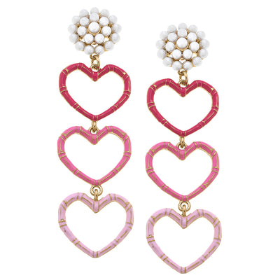 Love Bamboo Heart Enamel Earrings in Pink & Fuchsia