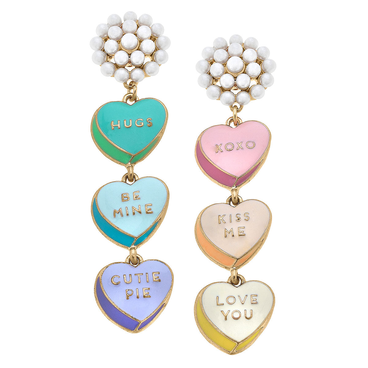 Valentine's Day Conversation Heart Enamel Earrings in Multi