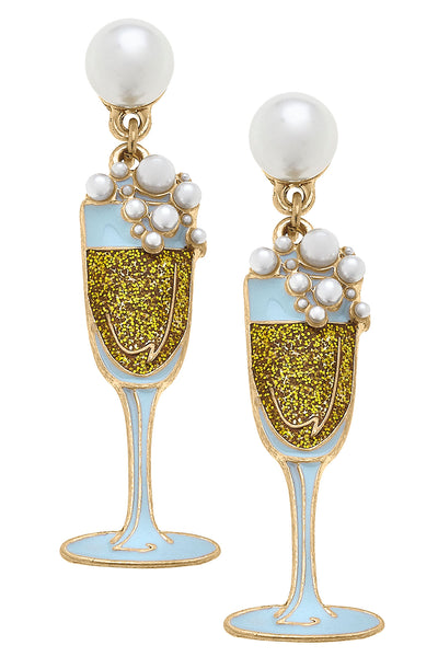 Glass of Bubbly Pearl Enamel Earrings