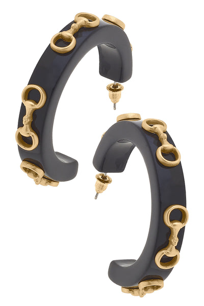 Sutton Horsebit Resin Hoop Earrings in Black