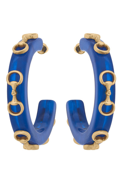 Sutton Horsebit Resin Hoop Earrings in Blue