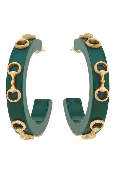 Sutton Horsebit Resin Hoop Earrings in Green