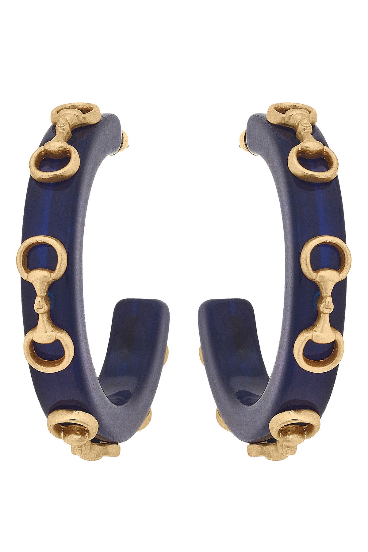 Sutton Horsebit Resin Hoop Earrings in Navy