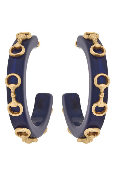 Sutton Horsebit Resin Hoop Earrings in Navy
