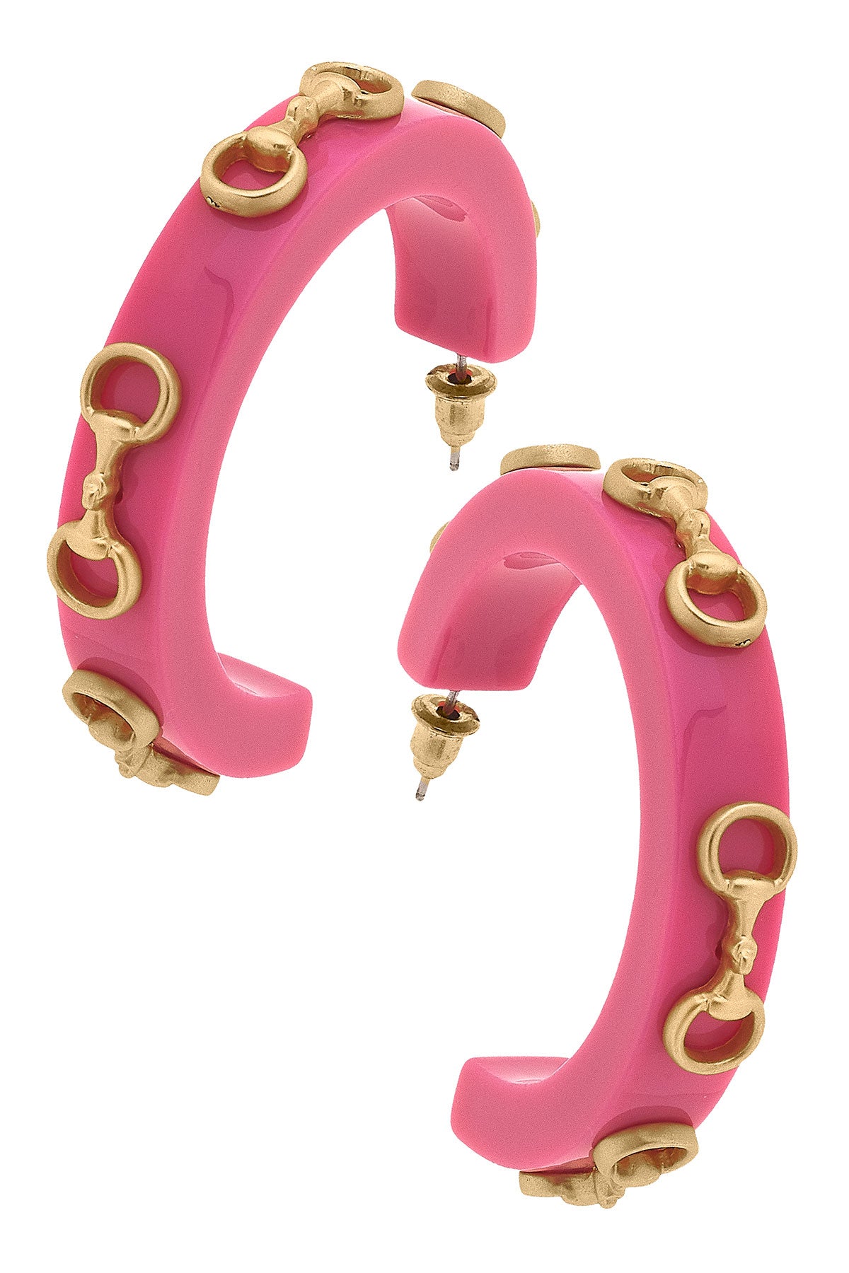 Sutton Horsebit Resin Hoop Earrings in Pink
