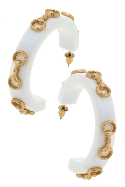 Sutton Horsebit Resin Hoop Earrings in White