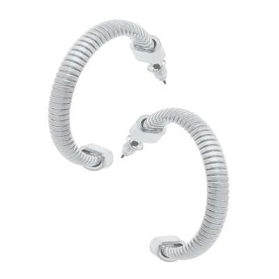 Constance Watchband Hoop Earrings in Satin Silver