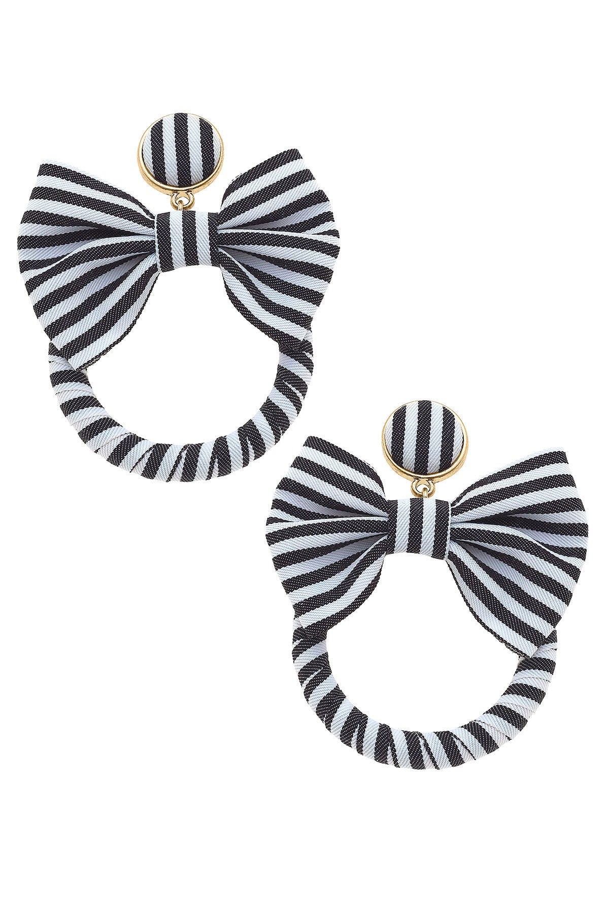 Cabana Stripes Bow Hoop Earrings in Black