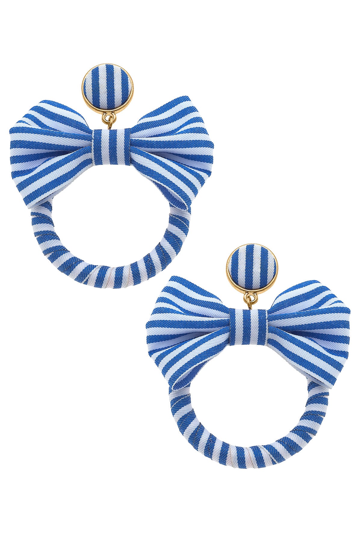 Cabana Stripes Bow Hoop Earrings in Blue