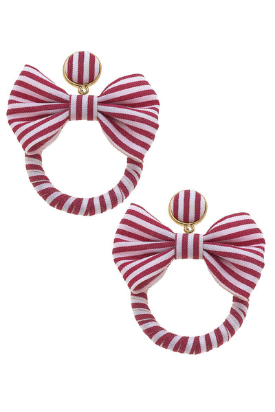 Cabana Stripes Bow Hoop Earrings in Fuchsia