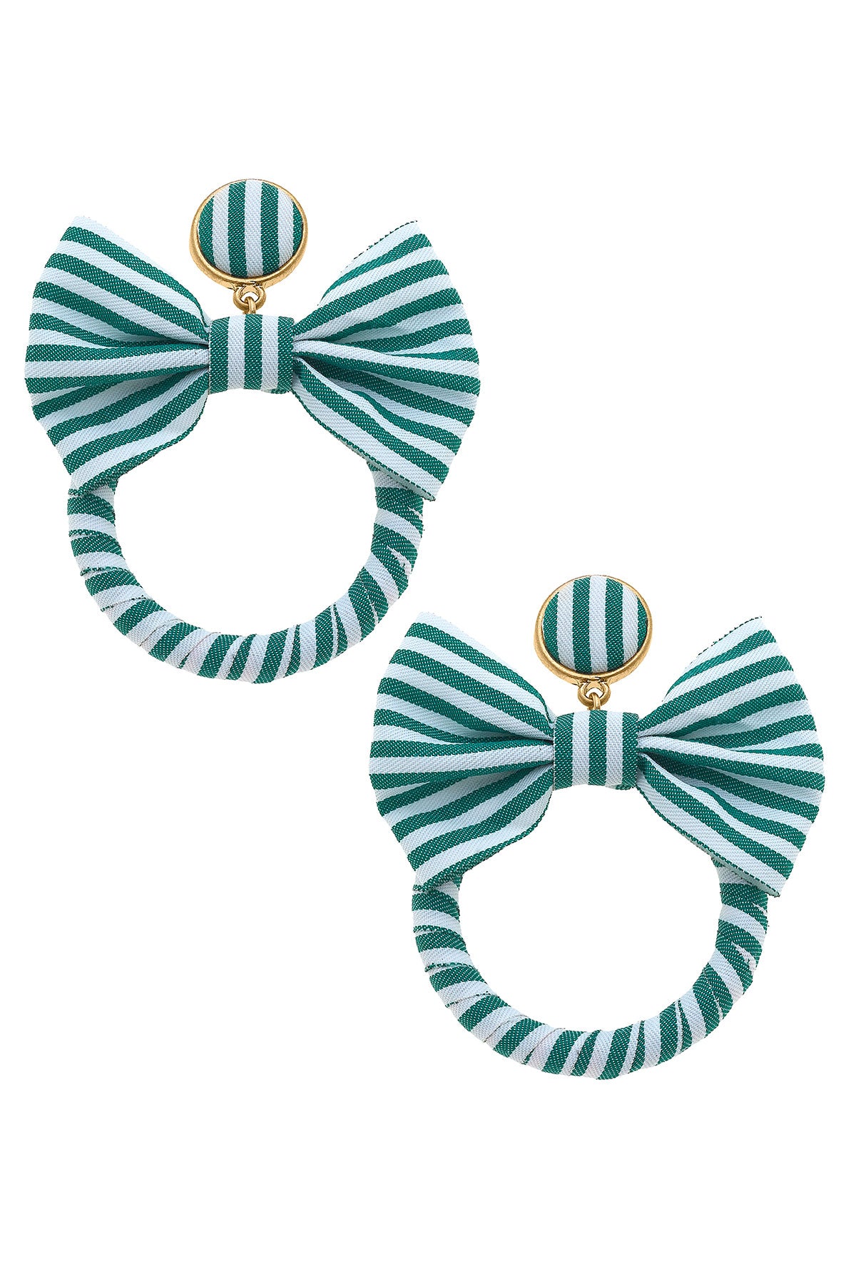Cabana Stripes Bow Hoop Earrings in Green