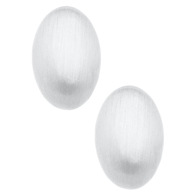 Icon Puffed Oval Stud Earrings in Satin Silver