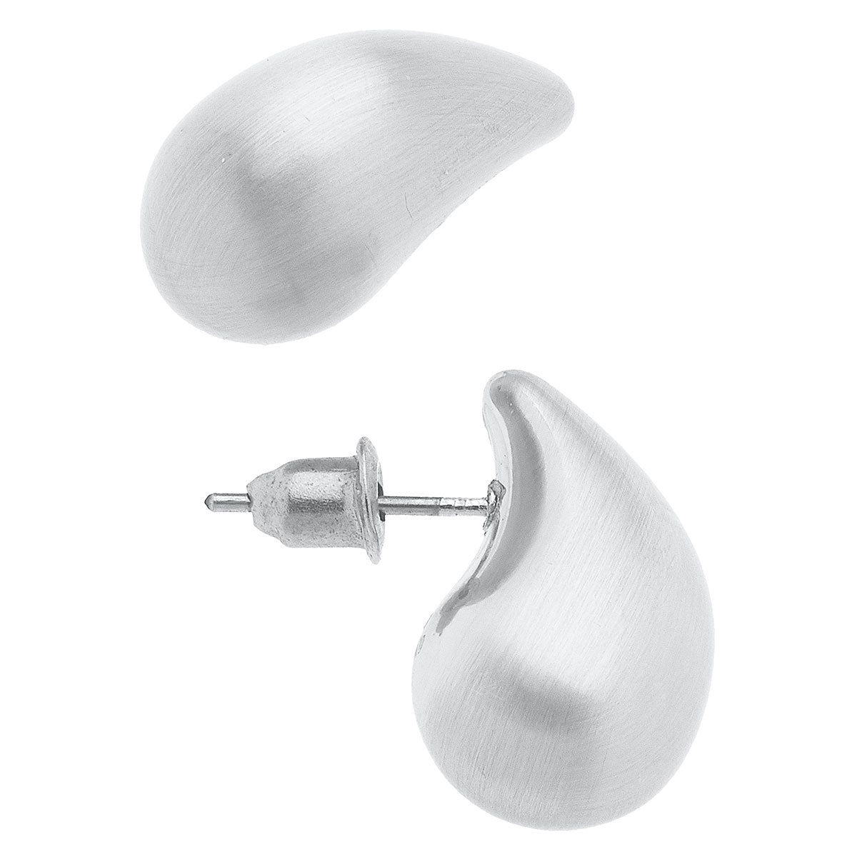 Icon Mini Puffed Teardrop Stud Earrings in Satin Silver