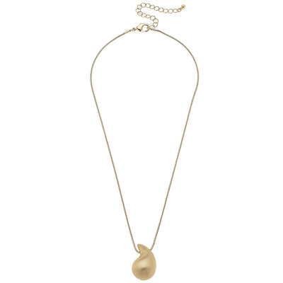 Icon Puffed Teardrop Necklace in Satin Gold