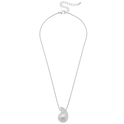 Icon Puffed Teardrop Necklace in Satin Silver