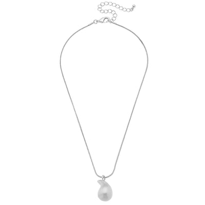 Icon Puffed Mini Teardrop Necklace in Satin Silver