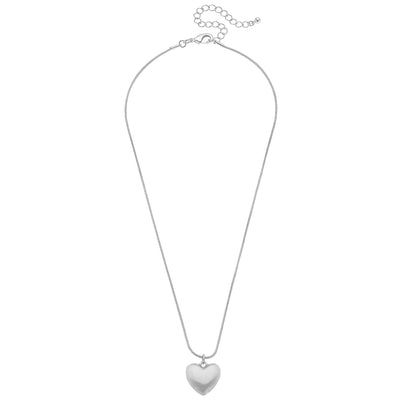 Icon Puffed Heart Necklace in Satin Silver
