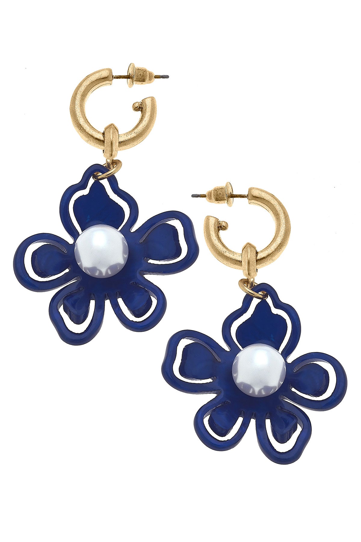 Julia Resin Flower Drop Earrings in Blue
