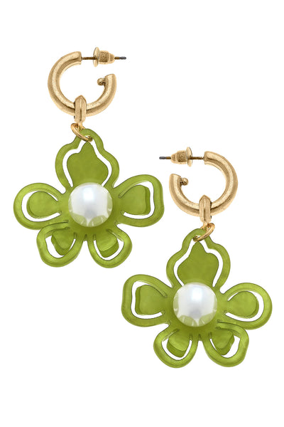 Julia Resin Flower Drop Earrings in Green