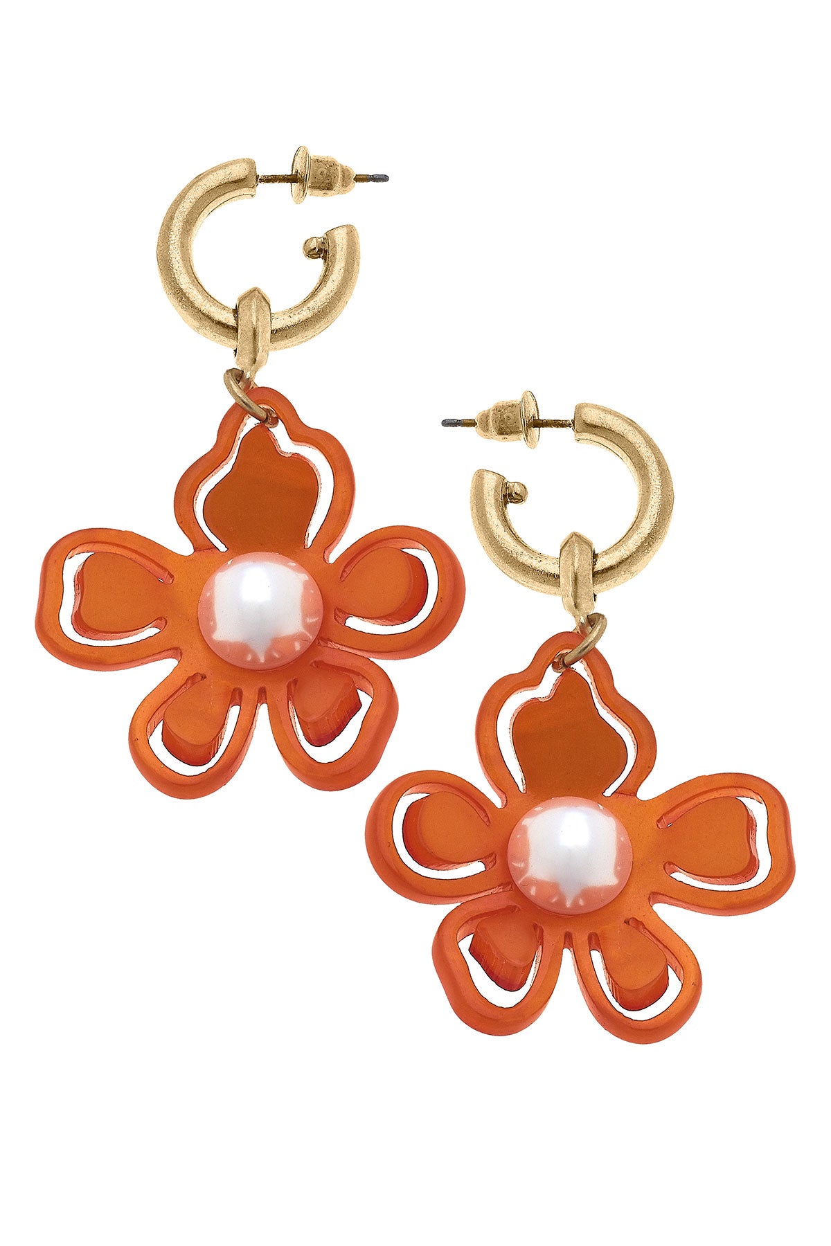 Julia Resin Flower Drop Earrings in Orange