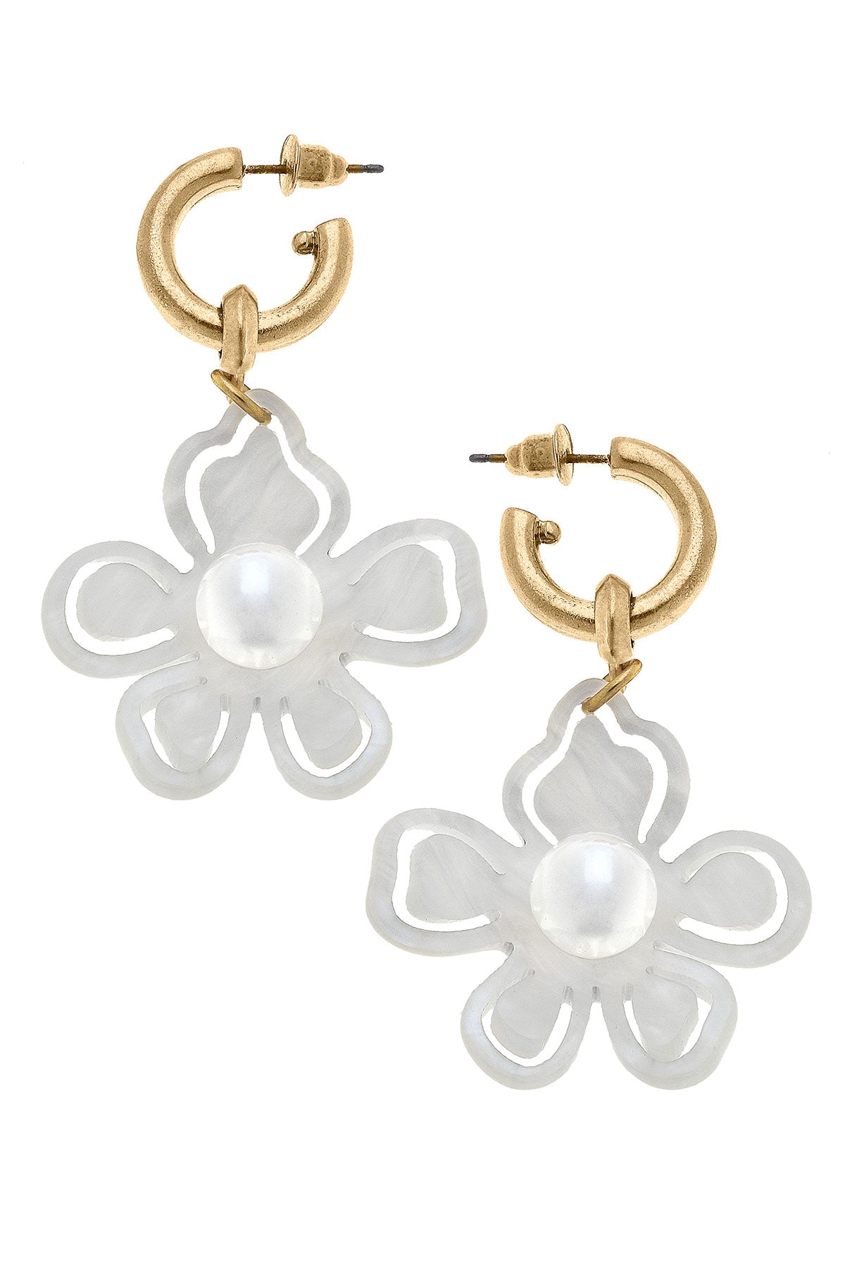 Julia Resin Flower Drop Earrings in White