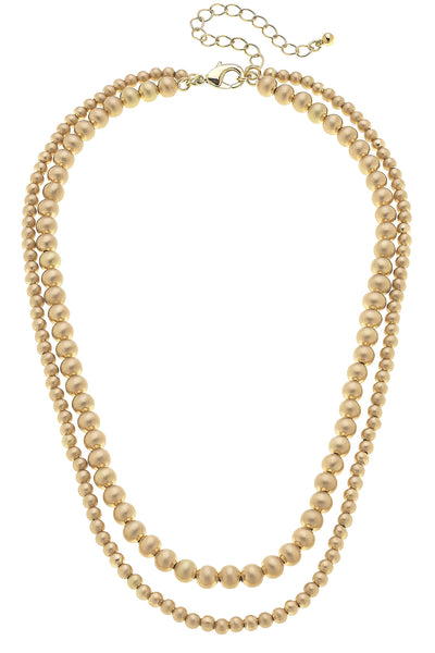 Ember 2-Row Ball Bead Necklace in Satin Gold
