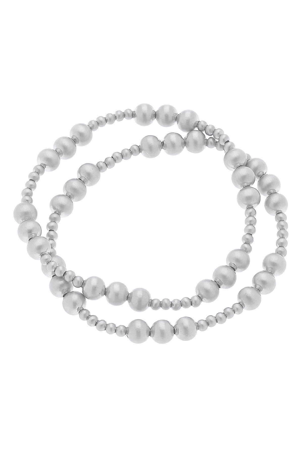 Kimber Ball Bead Stretch Bracelets (Set of 2) in Satin Silver