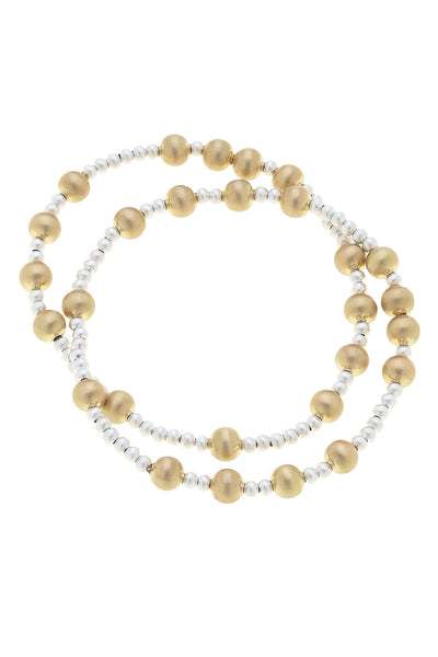 Shelby Ball Bead Stretch Bracelets (Set of 2) in Satin Two Tone