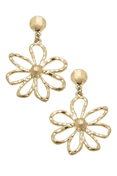 Whimsy Floral Drop Earrings in Worn Gold