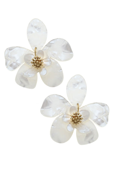 Blossom Mother of Pearl Statement Earrings in Ivory