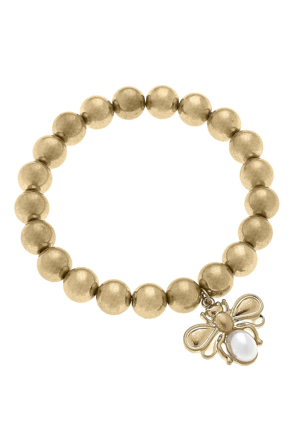 Pearl Bumble Bee Stretch Bracelet in Worn Gold