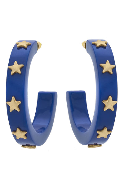 Liberty Star Resin Hoop Earrings in Blue