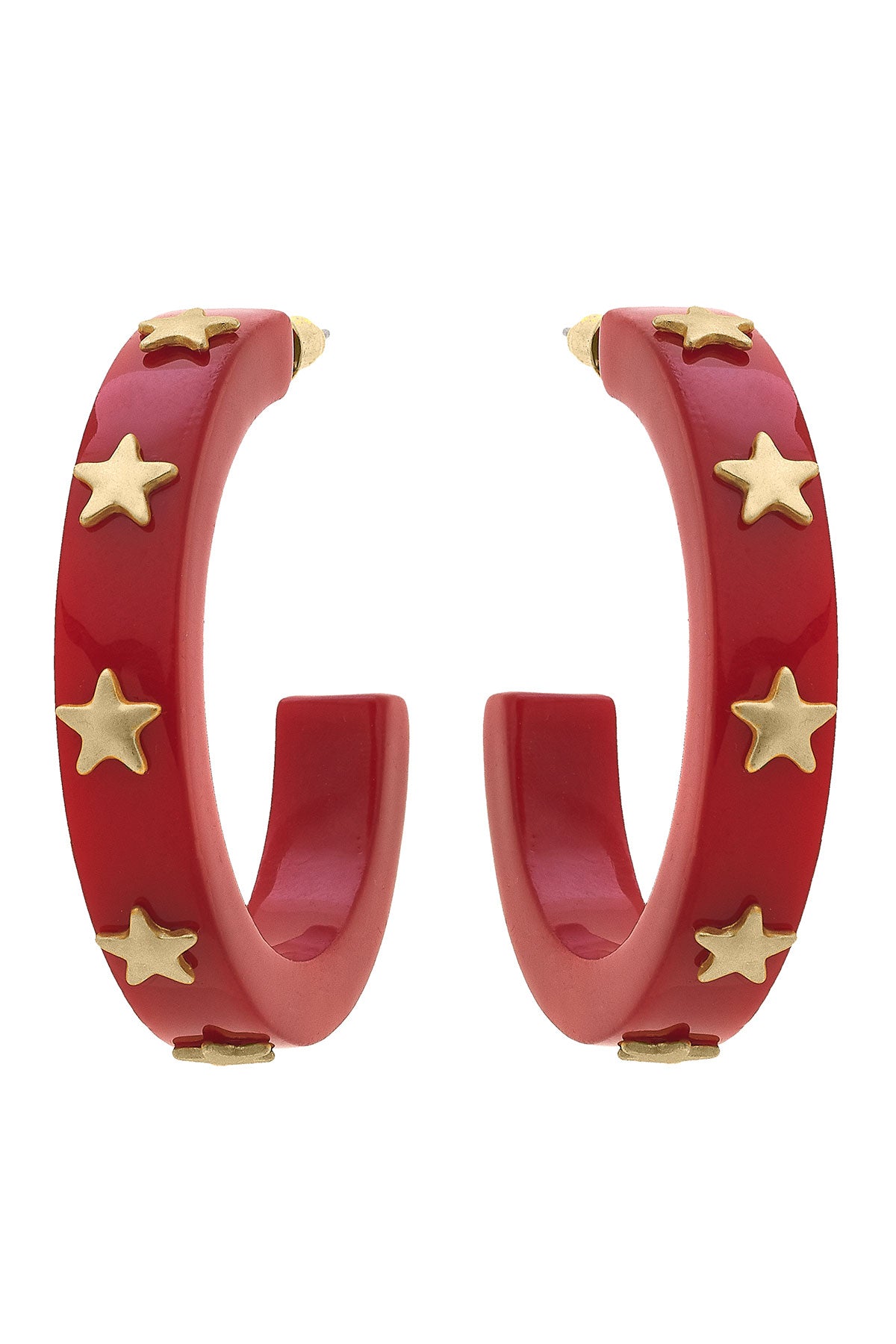 Liberty Star Resin Hoop Earrings in Red